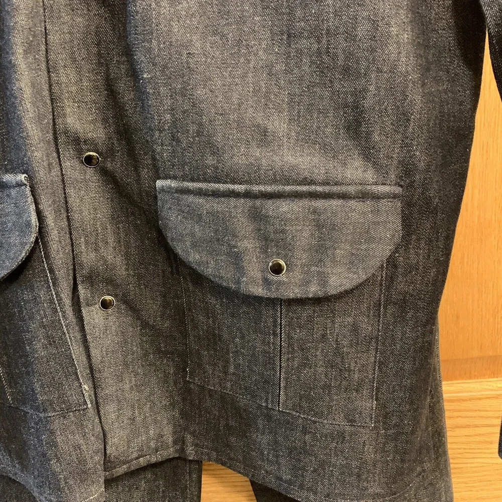 Vintage 70s Blue Denim Pearl Snap 2 PC Suit Set Sz L 1970s Jacket Pants Outfit